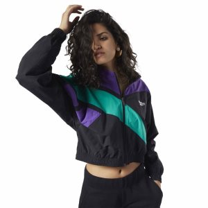 Reebok Classic Vector Cropped Track Jacke Damen - Schwarz/Lila/Türkis - DE 304-YJQ